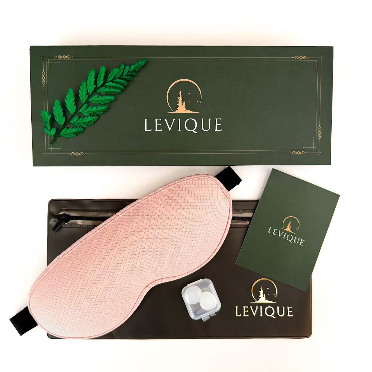 LEVIQUE Sweet Dreams Gift Set with pink 3D sleep mask, silicone earplugs, EVA travel pouch, affirmation card and luxury magnetic box.